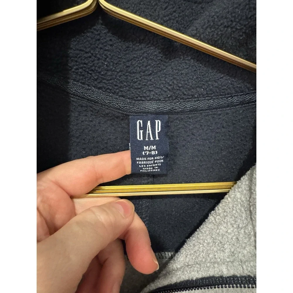 GAP Boys Fleece Jacket Pullover 1/4 Zip Gray Navy Long Sleeve Medium 7 8 Preppy